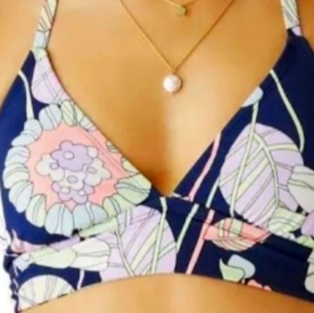 Carve Designs Floral Halter Bikini Top - Blue and Pink, pale lime NWT